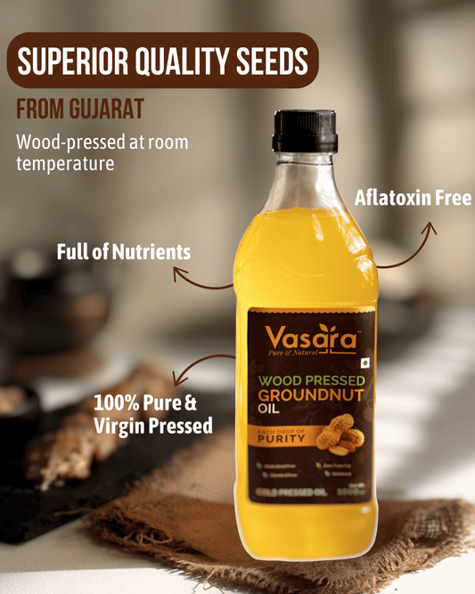 vasara cold pressed groundnut oil, wood pressed groundnut oil, groundnut oil, groundnut oil near me, healthy groundnut oil near me, natural groundnut oil, peanut oil, mufli ka tel